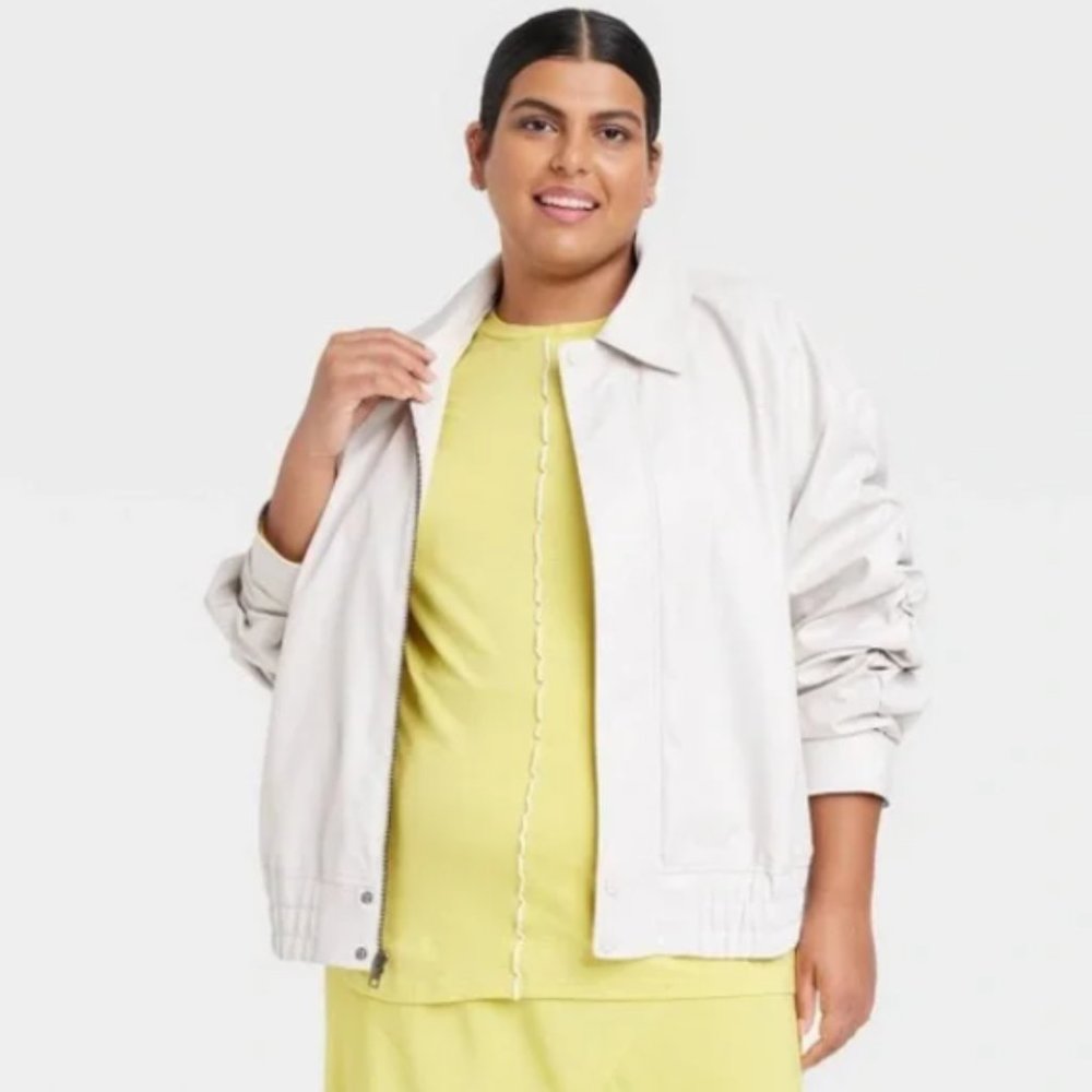 Ava & Viv Faux Leather Bomber Style Jacket NWT in Cream 1X
